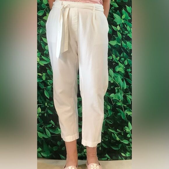 Ann Taylor White Paper Bag Waist Capri Pants Size 8 with Belt - Picture 3 of 12